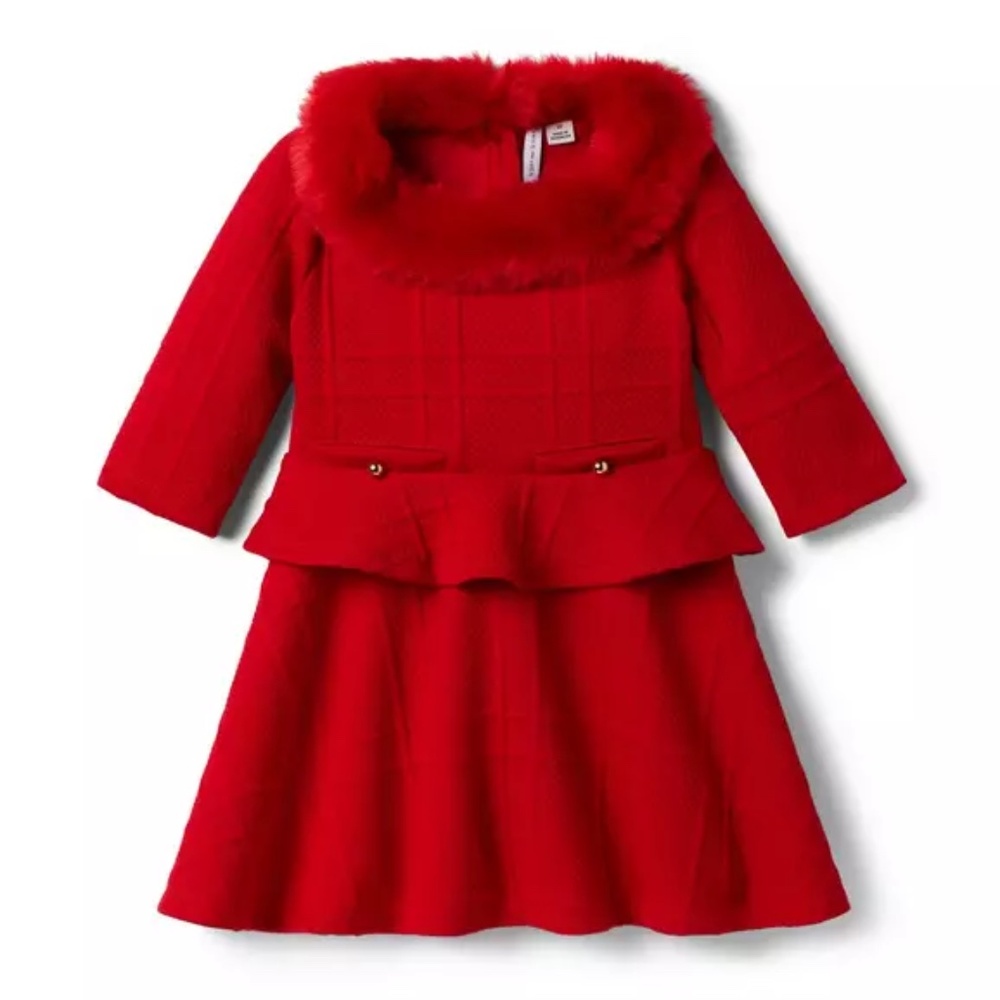 Janie & Jack Faux Fur Collar Jacquard Dress